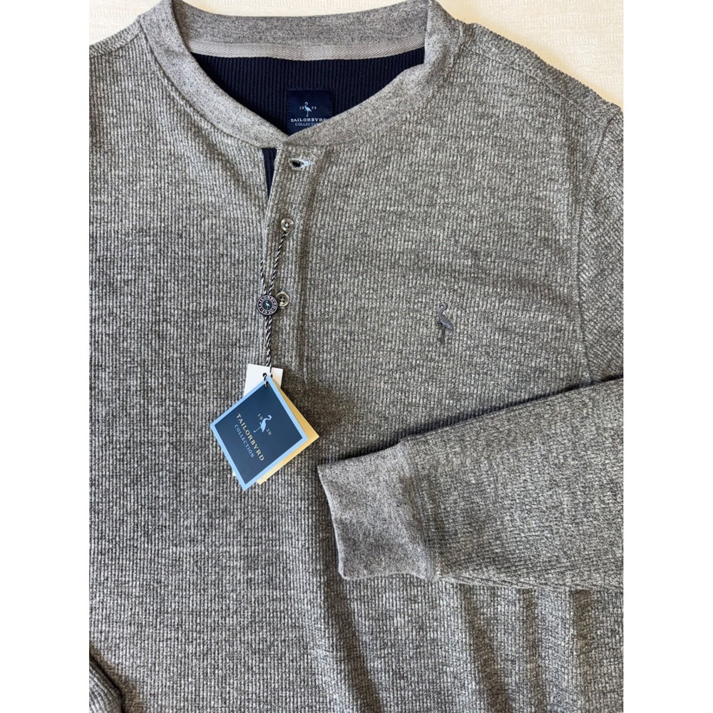 Tailorbyrd Mens Grey Waffle Knit Henley Shirt Long Sleeve NWT Size Medium